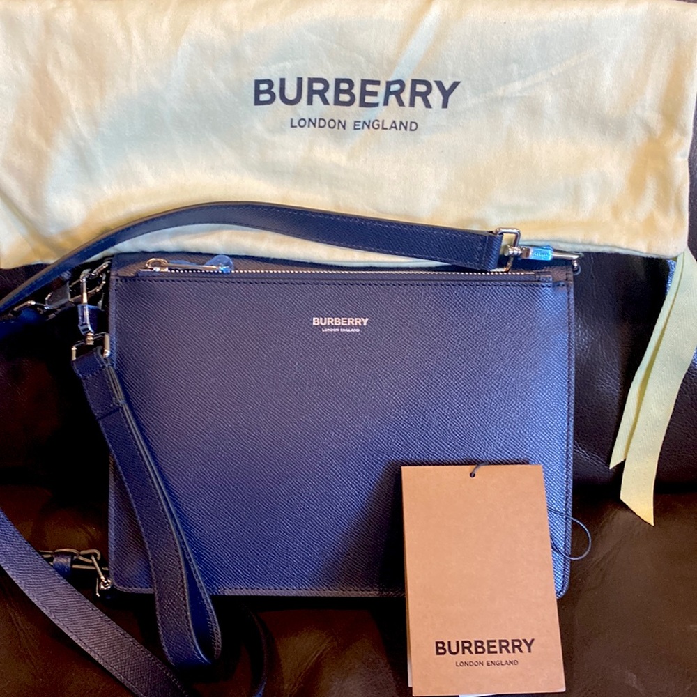 NWT BURBERRY BLUE Grainy Leather Crossbody and Clutch